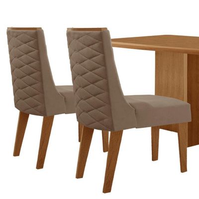 Mesa Olimpia 120 Mdf Canto Copo E Com 4 Cadeiras Safira Veludo Capuccino/naturalle/naturalle