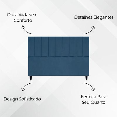 Cabeceira Decorativa Elen Para Cama King 195 Cm Suede Azul-marinho, Suede