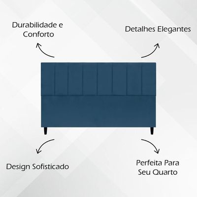 Cabeceira Decorativa Classic Para Cama King 195 Cm Suede Azul Marinho - Azul-marinho, Suede