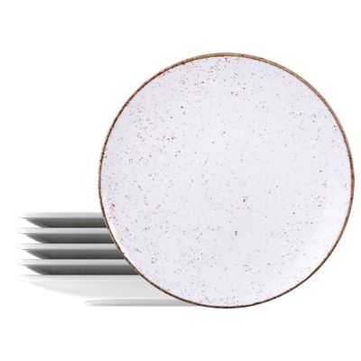 Kit Prato Raso Tramontina Rústico Marrom Em Porcelana Decorada 28 Cm 06 Peças
