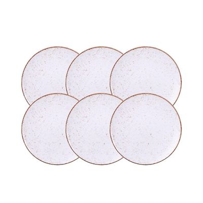 Kit Prato Raso Tramontina Rústico Marrom Em Porcelana Decorada 28 Cm 06 Peças