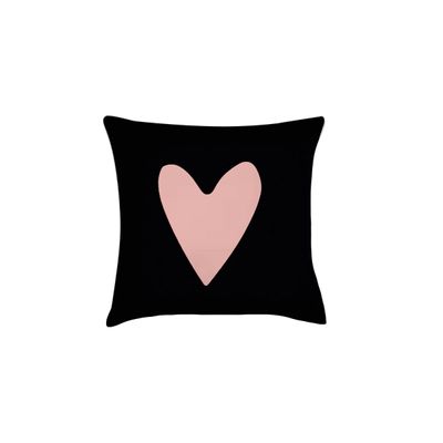 Capa Almofada Preta Coracao Rosa 40cm Rose Poa 2un