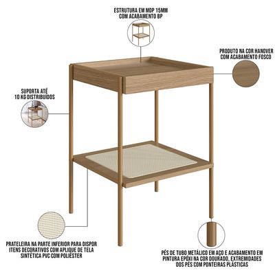 Kit 02 Mesas Lateral Para Sala de Estar Industrial Indy A03 Hanover Dourado - Lyam Decor
