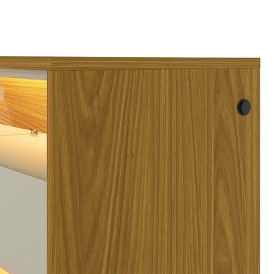 Rack com Painel Ripado até 70 Polegadas Sintra com LED 3 GV Cedro e Off White Alt 242 Larg 222 cm