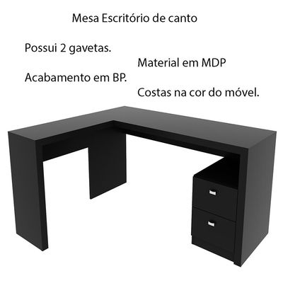 Mesa com 2 Gavetas para Escritório Home Office ME4129 MDP Preto G69 - Gran Belo