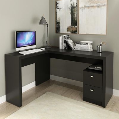 Mesa com 2 Gavetas para Escritório Home Office ME4129 MDP Preto G69 - Gran Belo