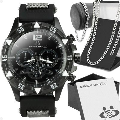 Relogio Masculino Preto Cordão Prata Grumet Pulseira