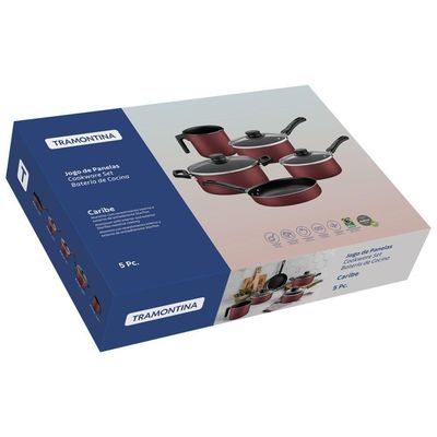 Jogo De Panelas Tramontina Caribe Com Revestimento Em Antiaderente Starflon Max Vermelho 05 Peças