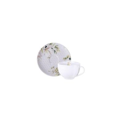 Conjunto Xícara E Pires De Chá Tramontina Magnólia Em Porcelana Decorada 250 Ml 2 Peças