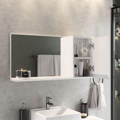 Conjunto Gabinete Banheiro Prisma 80cm Gabinete + Cuba + Espelheira Com Vidro Branco Inteiro