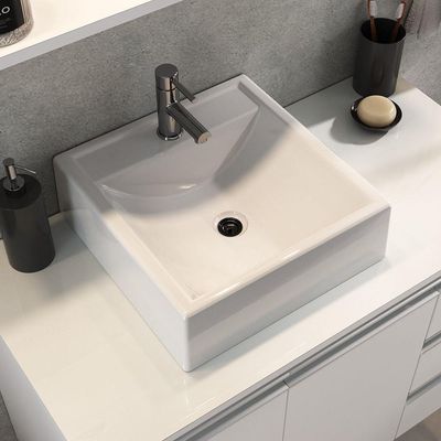 Conjunto Gabinete Banheiro Prisma 80cm Gabinete + Cuba + Espelheira Com Vidro Branco Inteiro