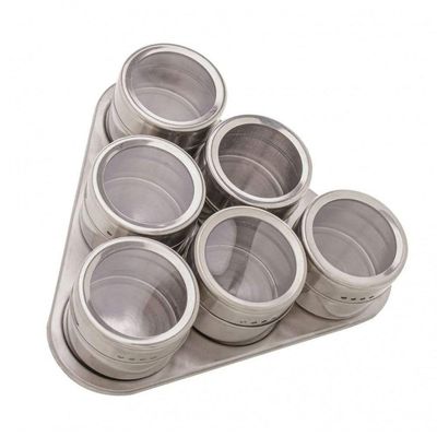 Conjunto Porta Tempero 6 Peças Inox Suporte Magnético - Lyor