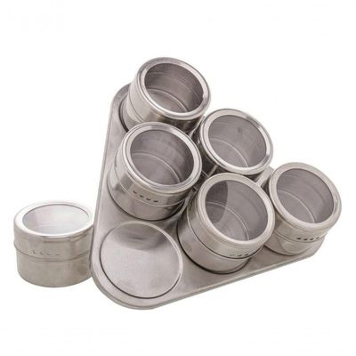 Conjunto Porta Tempero 6 Peças Inox Suporte Magnético - Lyor