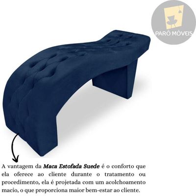 Maca Estofada Capitonê Clínica Salão Estética Suede Eduarda azul Marinho