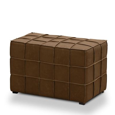 Puff Decorativo Augusto 70cm Sala de Estar Couro Marrom Claro Manchado G88 - Gran Belo