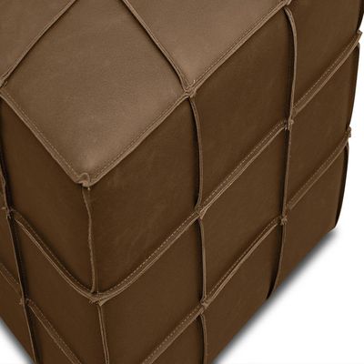 Puff Decorativo Augusto 70cm Sala de Estar Couro Marrom Claro Manchado G88 - Gran Belo