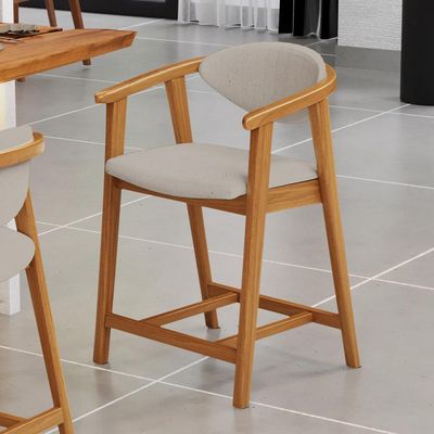 Banqueta Baixa Para Cozinha Sala de Jantar Bancada Cecília L02 Linho Bege - Lyam Decor