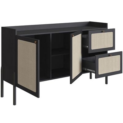 Aparador Buffet Para Sala de Jantar 139cm Pés Madeira Moss A03 Nero Preto - Lyam Decor