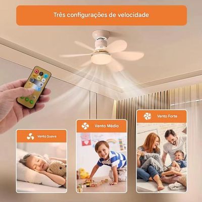 Ventilador De Teto Silencioso 3 Velocidades Luminária Led Controle Remoto Bivolt