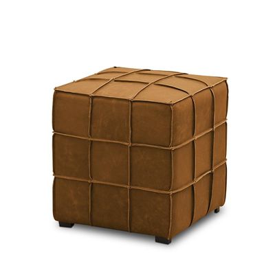 Puff Decorativo Augusto 43cm Sala de Estar Couro Caramelo Manchado G88 - Gran Belo