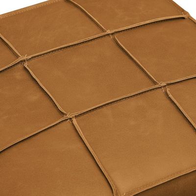 Puff Decorativo Augusto 43cm Sala de Estar Couro Caramelo Manchado G88 - Gran Belo