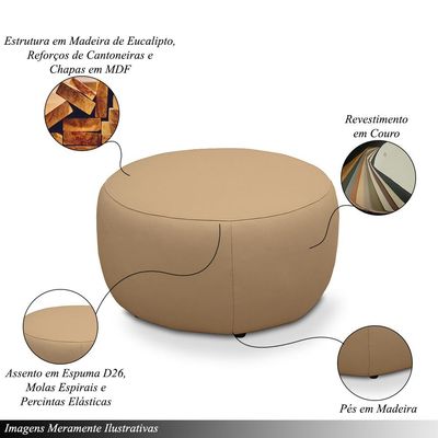 Puff Decorativo Mariele Sala de Estar Pés em Madeira Couro Nude G88 - Gran Belo