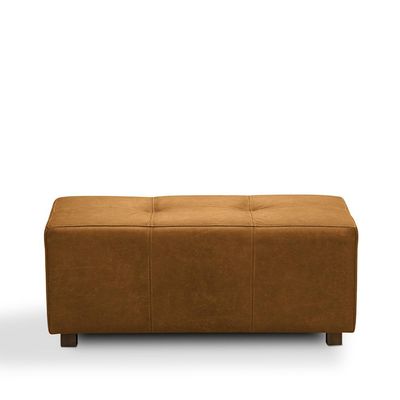 Puff Decorativo Merlin Sala de Estar Couro Caramelo Manchado G88 - Gran Belo