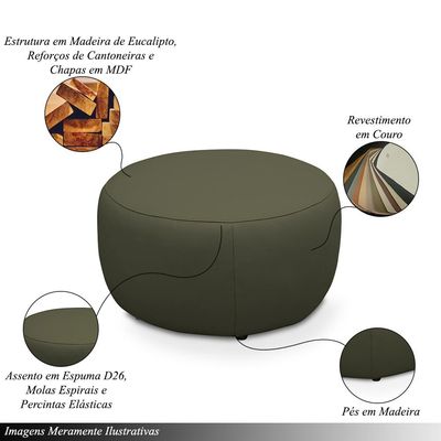 Puff Decorativo Mariele Sala de Estar Pés em Madeira Couro Fendi G88 - Gran Belo