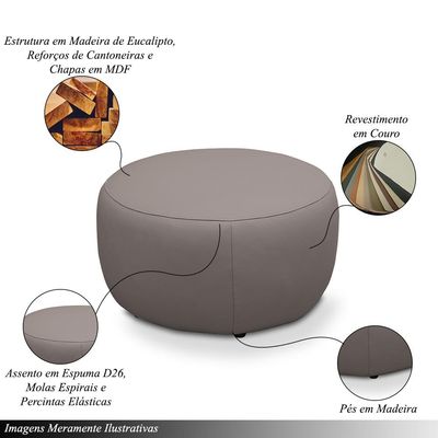 Puff Decorativo Mariele Sala de Estar Pés em Madeira Couro Avelã G88 - Gran Belo