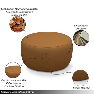 Puff Decorativo Mariele Sala de Estar Pés em Madeira Couro Caramelo G88 - Gran Belo