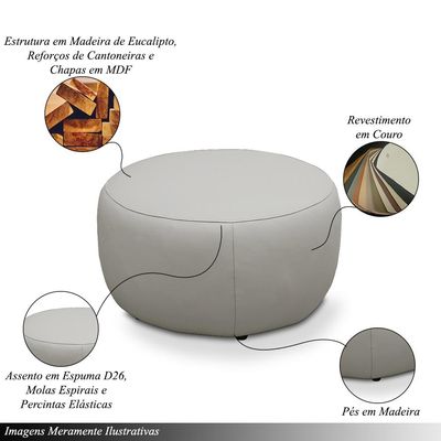 Puff Decorativo Mariele Sala de Estar Pés em Madeira Couro Off White G88 - Gran Belo