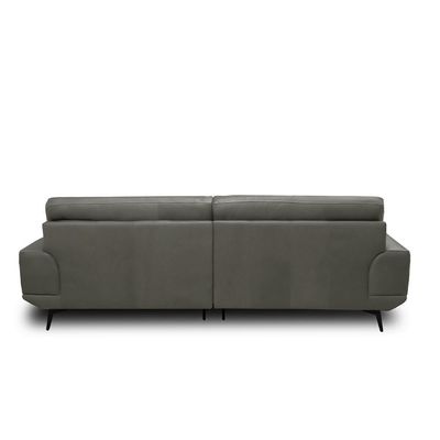 Sofá Decorativo Ashton 3 Lugares Sala De Estar 256cm Pés Em Aço Couro Grafite G88 - Gran Belo