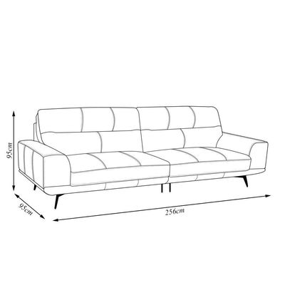 Sofá Decorativo Ashton 3 Lugares Sala De Estar 256cm Pés Em Aço Couro Grafite G88 - Gran Belo