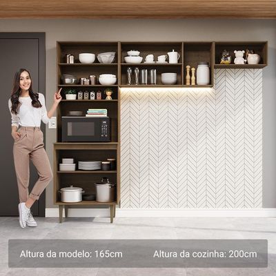 Armário De Cozinha Compacta 235cm Rustic/crema Gourmet Madesa Xb03 Rustic/crema