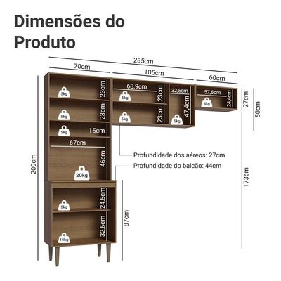 Armário De Cozinha Compacta 235cm Rustic/crema Gourmet Madesa Xb03 Rustic/crema