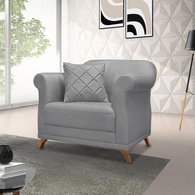 Kit 2 Poltronas Decorativas Retro Polo Linho Cinza Ezz Cinza