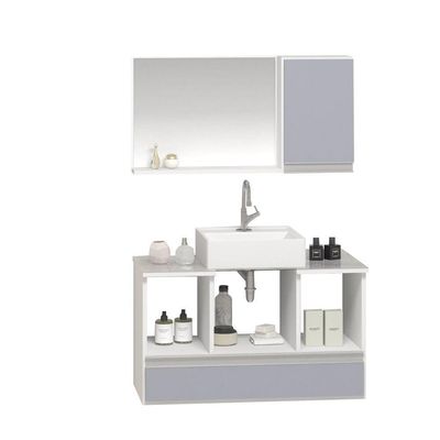 Conjunto Gabinete Venus 80cm Branco Cinza