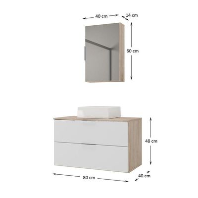 Conjunto Gabinete Banheiro Rubi 80cm - Gabinete + Cuba + Espelheira Madeirado Branco