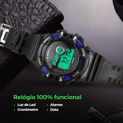 Relogio Infantil Criança Menino Digital Silicone + Caixa Data Cronometro Adolescente Alarme Original