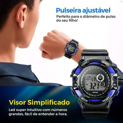 Relogio Infantil Criança Menino Digital Silicone + Caixa Data Cronometro Adolescente Alarme Original