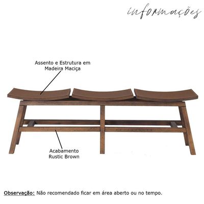 Banco Decorativo para Varanda Cozinha 3 Lugares Eden 149cm Madeira Maciça Rustic Brown - Gran Belo