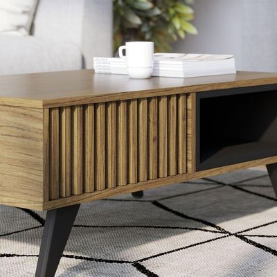 Mesa de Centro com Detalhe Ripado Jeri Noce Milano Preto Fosco Colibri