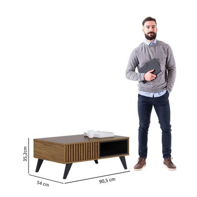 Mesa de Centro com Detalhe Ripado Jeri Noce Milano Preto Fosco Colibri