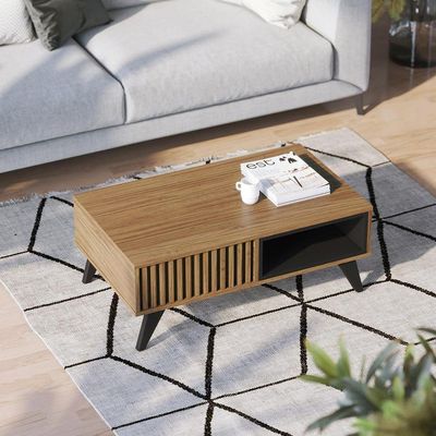 Mesa de Centro com Detalhe Ripado Jeri Noce Milano Preto Fosco Colibri