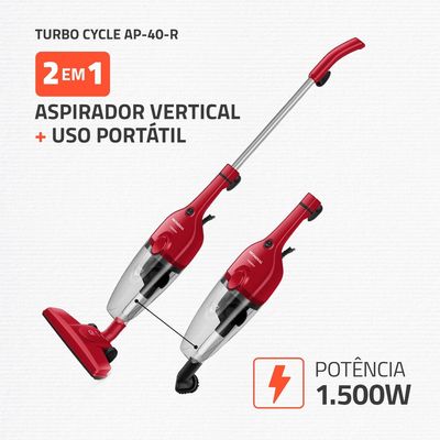 Aspirador de Pó Turbo Cycle  Mondial  Vermelho e Preto  1500W- AP-40-R 127V