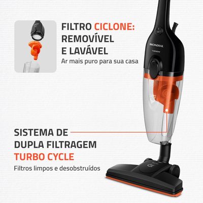 Aspirador de Pó Turbo Cycle  Mondial  Preto e Laranja  1500W- AP-40-B 127V