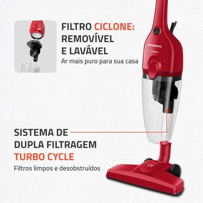 Aspirador de Pó Turbo Cycle  Mondial  Vermelho e Preto  1500W- AP-40-R 127V