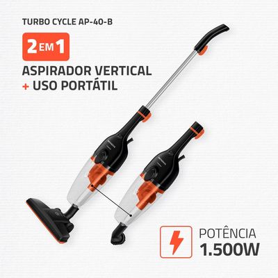 Aspirador de Pó Turbo Cycle  Mondial  Preto e Laranja  1500W- AP-40-B 127V