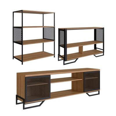 Conjunto para Sala de Estar Paricel com Rack 2 PT, Aparador e Estante 77cm Preto e Mel
