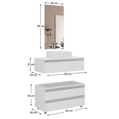 Conjunto De Gabinete Banheiro Creta 80cm (gabinete+cuba+espelheira) Branco Inteiro